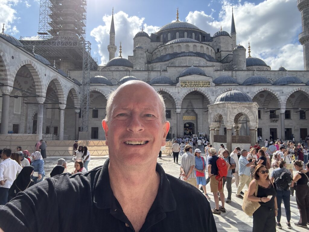 Author Robert J. Hutchinson at Istanbul's Blue Mosque in August 2025.